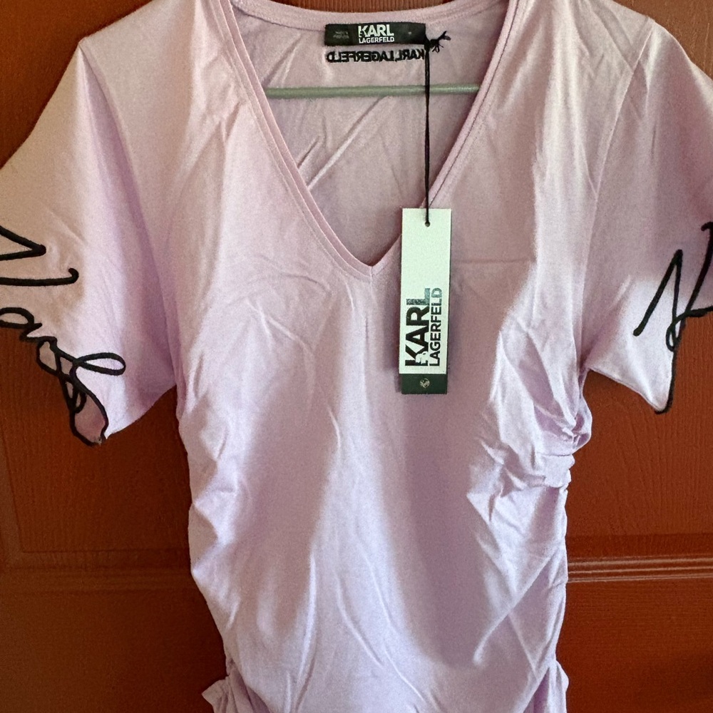 Karl Lagerfeld Pink V-Neck Women's Top